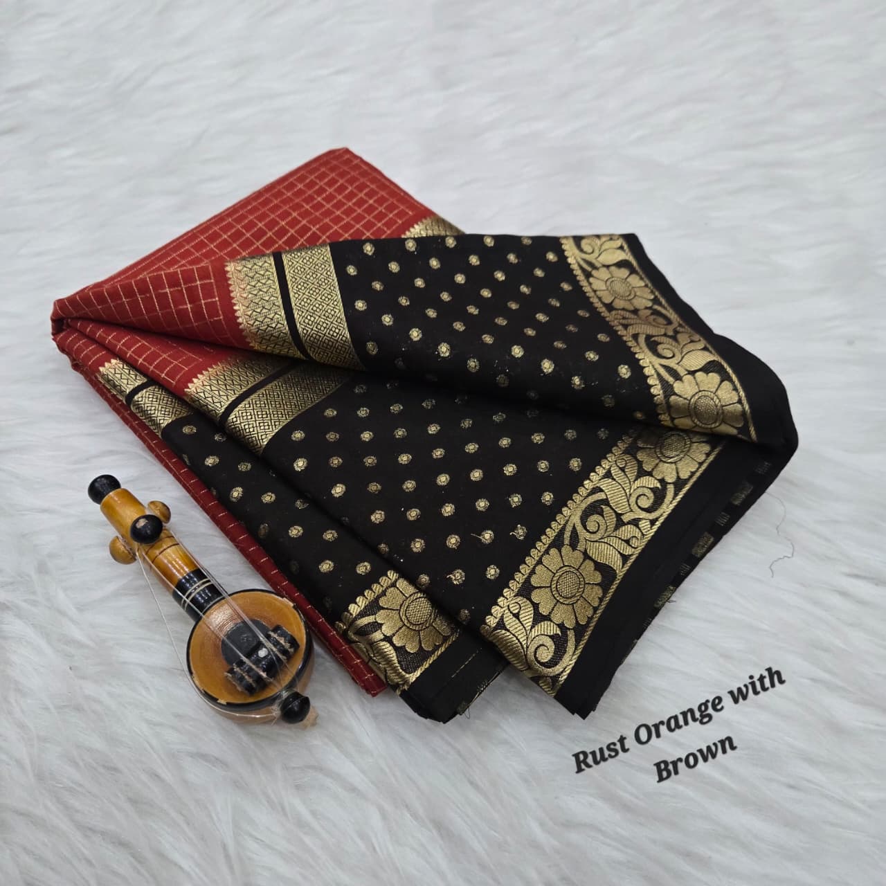 Red and Black  Premium Quality Semi Mysore Crepe Silk Saree.